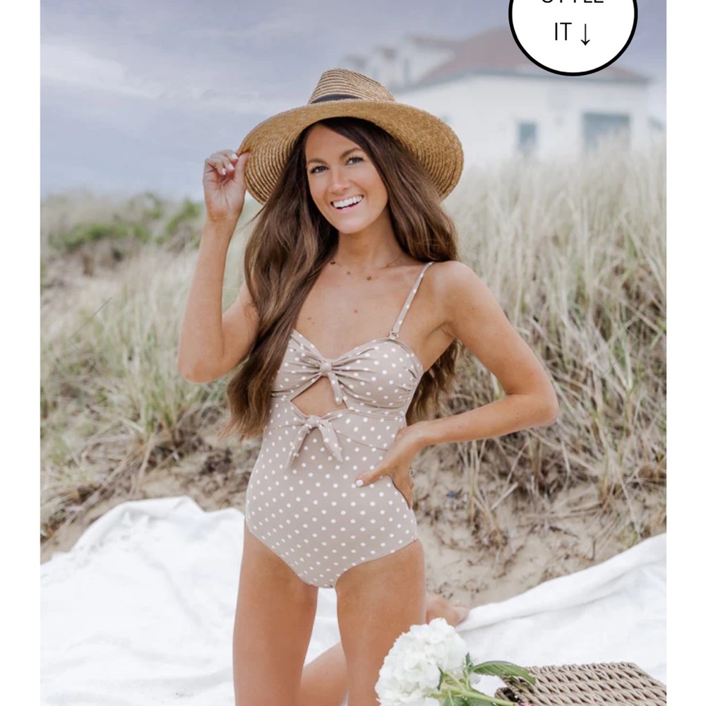 Brand new taupe polka dot one piece swimsuit size L
